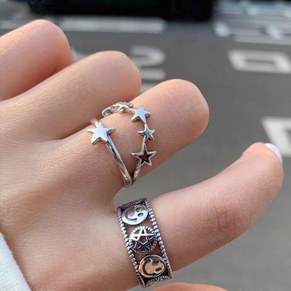 Star Ring Silver Star ring Hollow star ring stacking ring silver ring - Picture 2 of 2